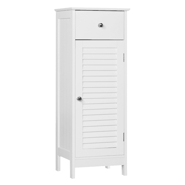 Wooden Storage Floor Cabinet with Drawer and Single Shutter Door for Bathroom Living Room, White