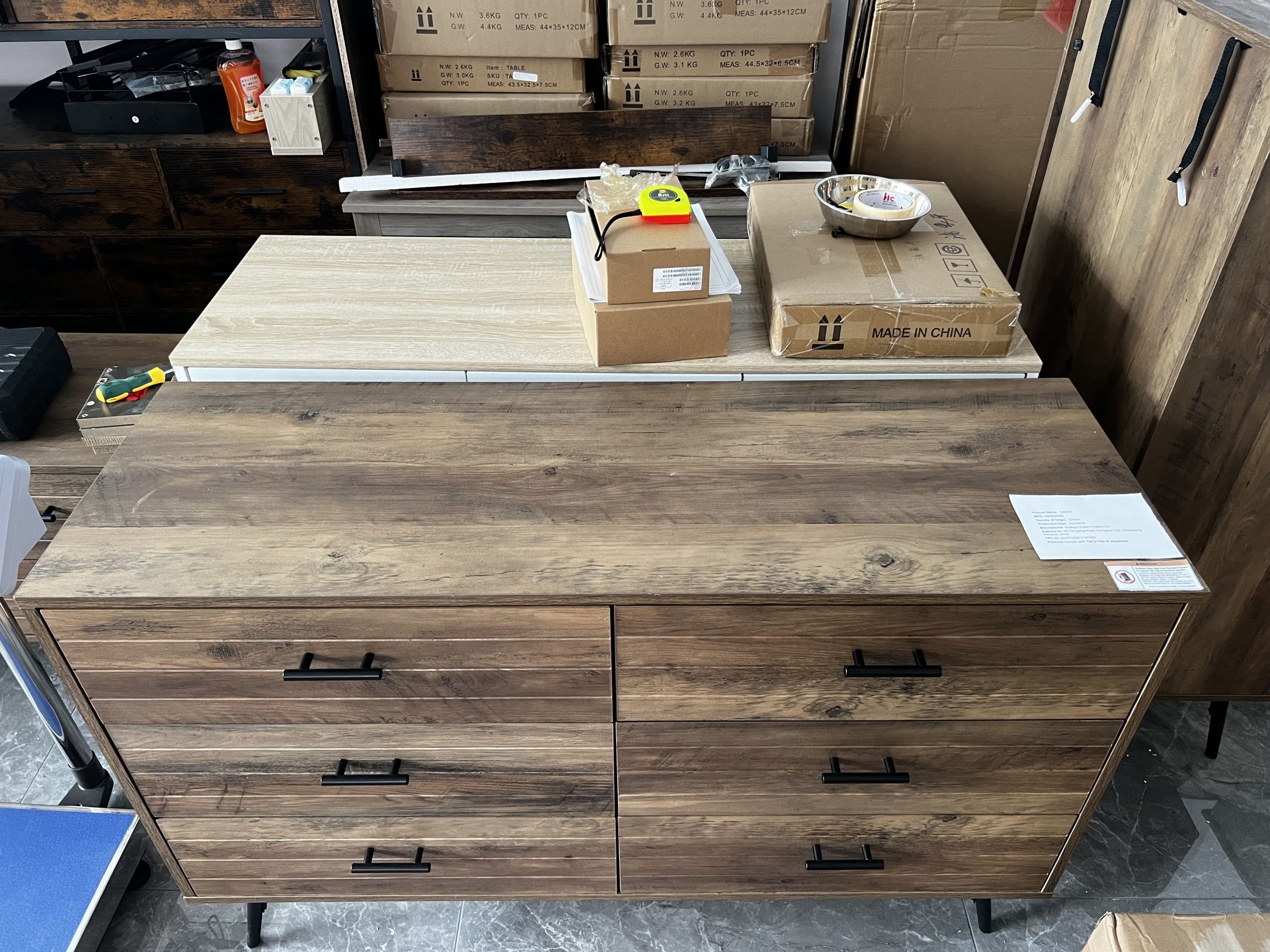 6-Drawer Chest, 6 Drawer Dresser TV Stand for TV, Dressers Bedroom Furniture Large Storage Tower Unit, Dresser for Bedroom, Closet, Hallway, 47.2"W x 15.7"D x 31.5"H, Rustic Walnut