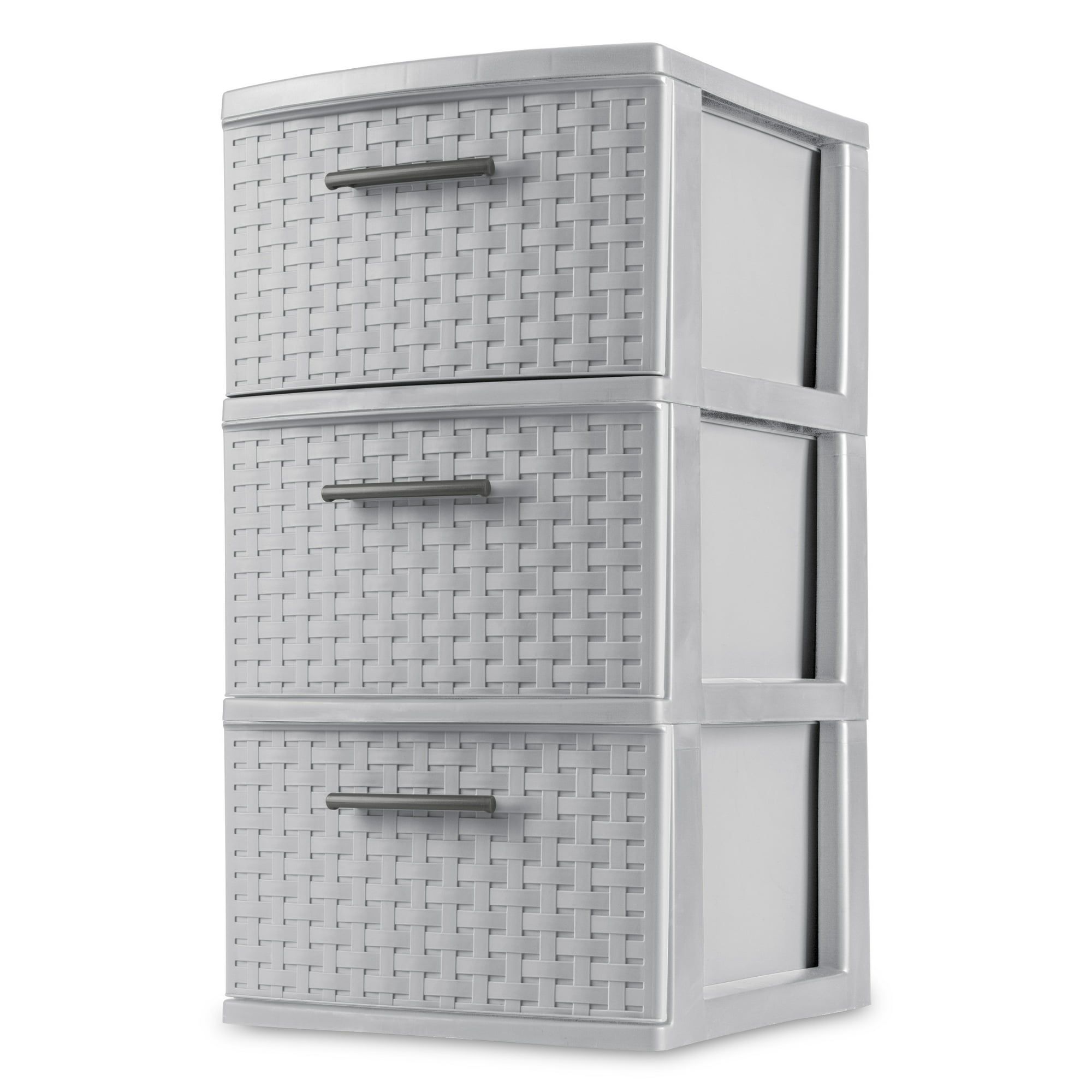 Plastic 3 Drawer Weave Tower Blue Cove Set of 2