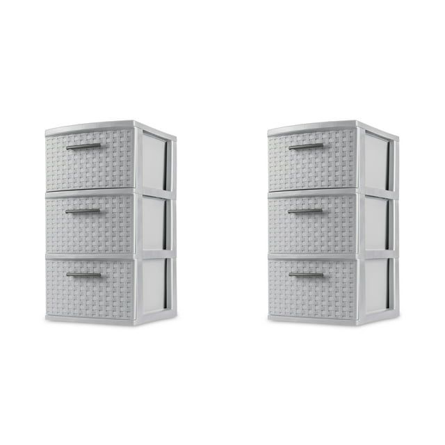 Plastic 3 Drawer Weave Tower Blue Cove Set of 2