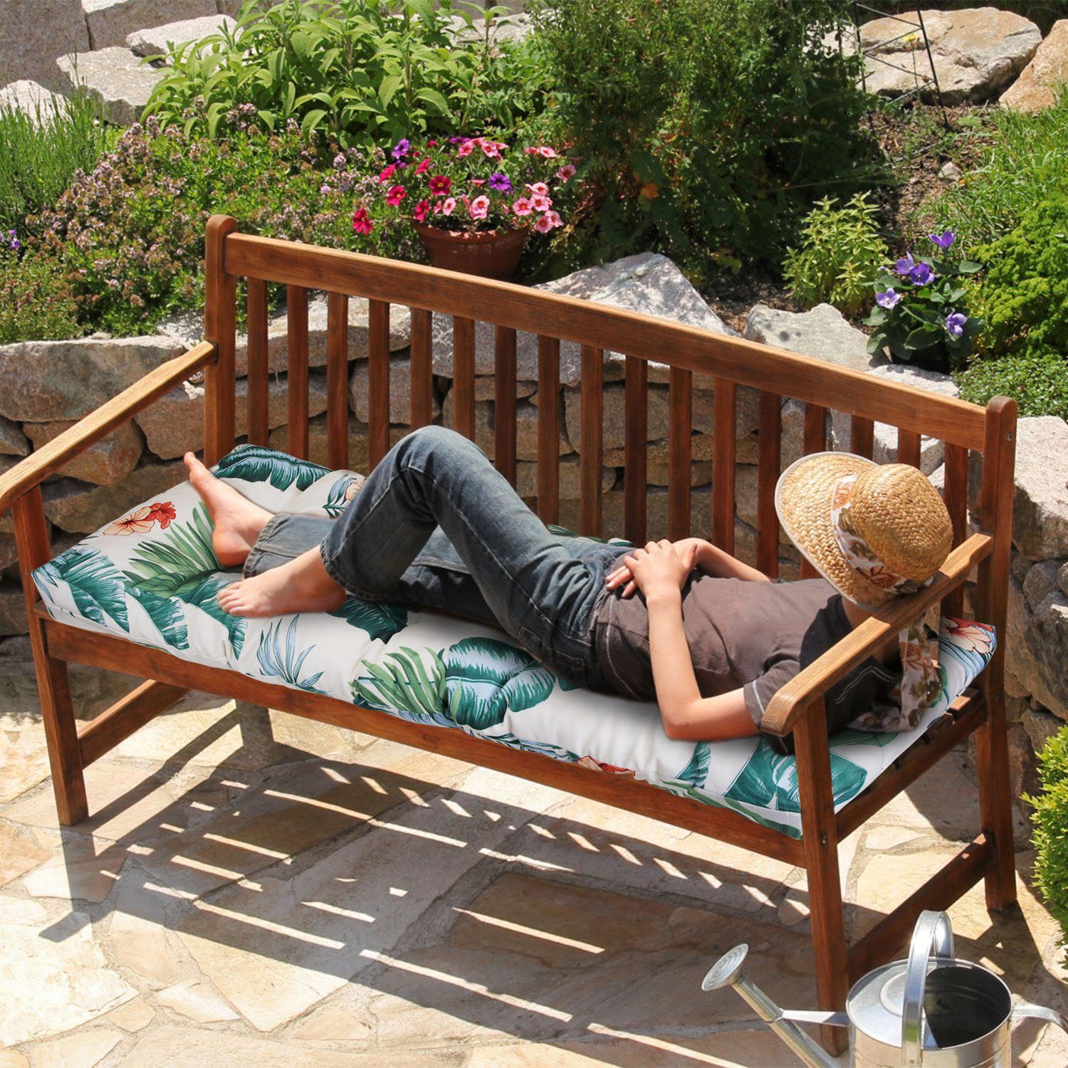 Bench Seat Cushion For Indoor Outdoor Furniture Non Slip Long Chair Cushion with Ties Strap Waterproof Swing Cushion 51.18x19.68IN For Garden Patio Balcony Entryway