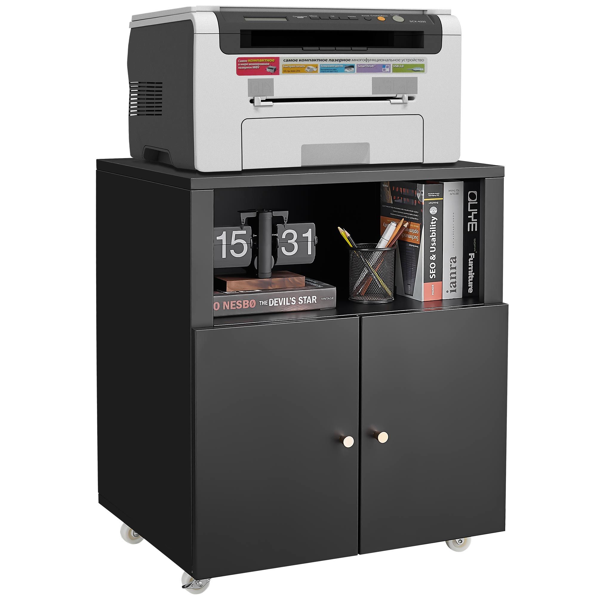 File Cabinet,Modern Rolling Printer Stand with Storage for A4, Letter Size and File Folders, Rustic Brown